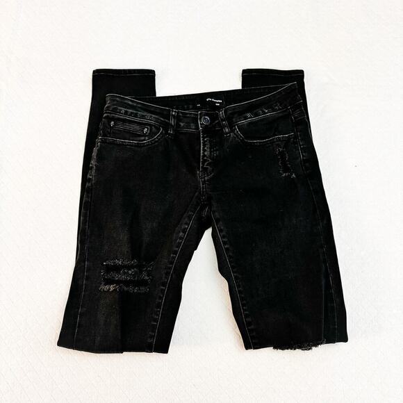 The Kooples Skin Black Denim Ripped Jeans Skull Accent Pocket Size 26 - Picture 3 of 8
